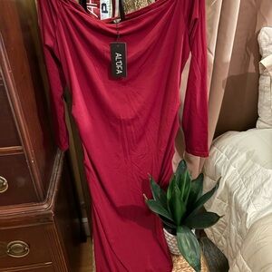LOF Women's Long Sleeve Burgundy Dress